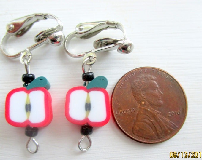Apple Earrings-fruit earrings-polymer clay childrens jewelry-Fruit jewelry-Girls clip on earrings-food earrings-cute teacher gifts-kids post
