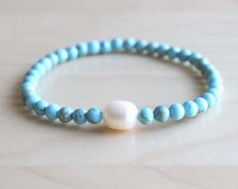 Turquoise mala bracelet / boho bracelet / elastic stone bracelet / pearl bracelet