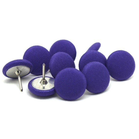 Items similar to 10 Small Purple Push Pins, Purple Cork Board Pins, Purple Fabric Push Pins