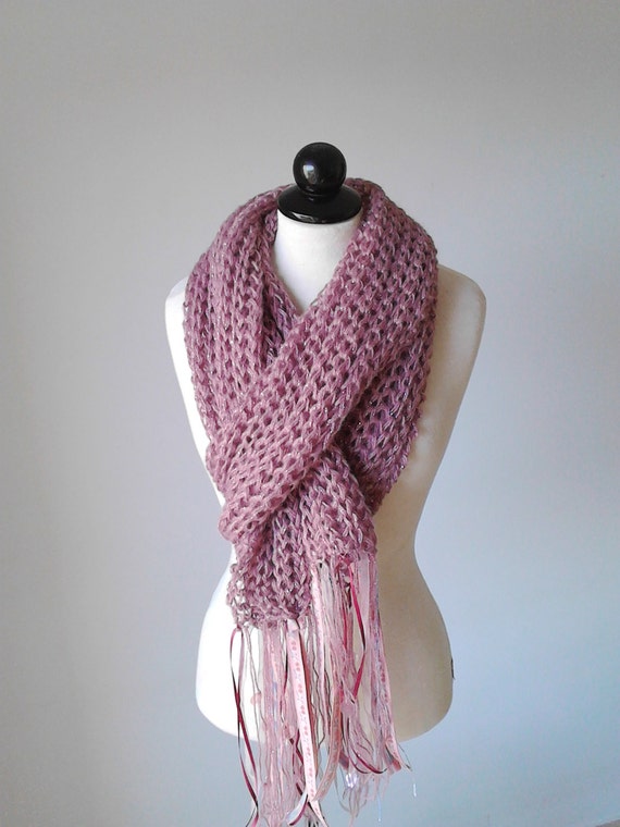 Knit Pink Scarf extra long scarf fashion scarves by PlexisArt