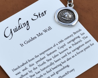 Guiding Star Wax Seal Necklace - Cupid Wax Seal Charm Sailing Boat and North Star - It Guides me well - 168