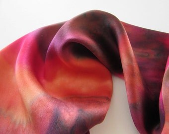Red Silk Scarf, Hand Painted Red Silk Scarf, Brown Silk Scarf, Orange Silk Scarf, Hand Painted Silk Scarf, Red Scarf, Autumn Colors, OOAK