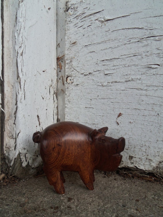 Sooo Cute Vintage Carved Wood Pig