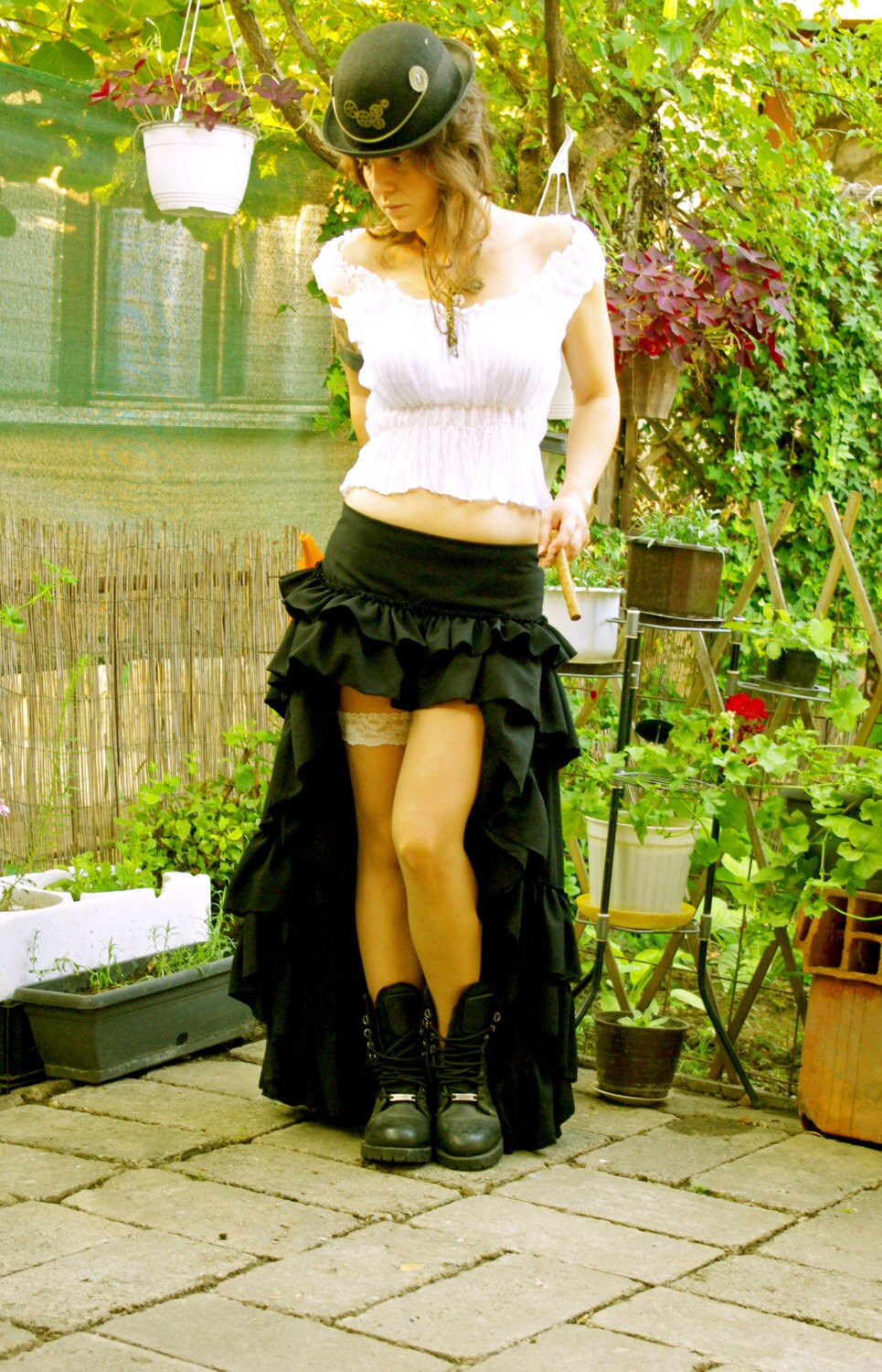 Steampunk Skirt Victorian Skirt High Low Ruffle Skirt