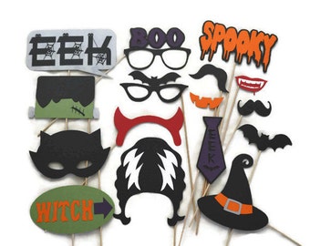 Halloween Photo Booth Props - 16 Piece Set - Halloween Party Decorations - Halloween Birthday Party - Photobooth Props - Laser Cut