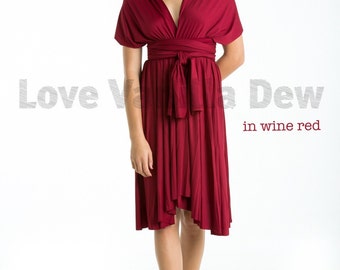 Bridesmaid Dress Infinity Dress Wine Red Straight Hem Knee Length Wrap Convertible Dress Wedding Dress