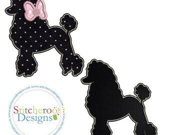 Poodle Applique Design- With and without applique bow -In Hoop sizes 4x4, 5x7, 7x7, 9x9- Instant Download - for Embroidery Machines