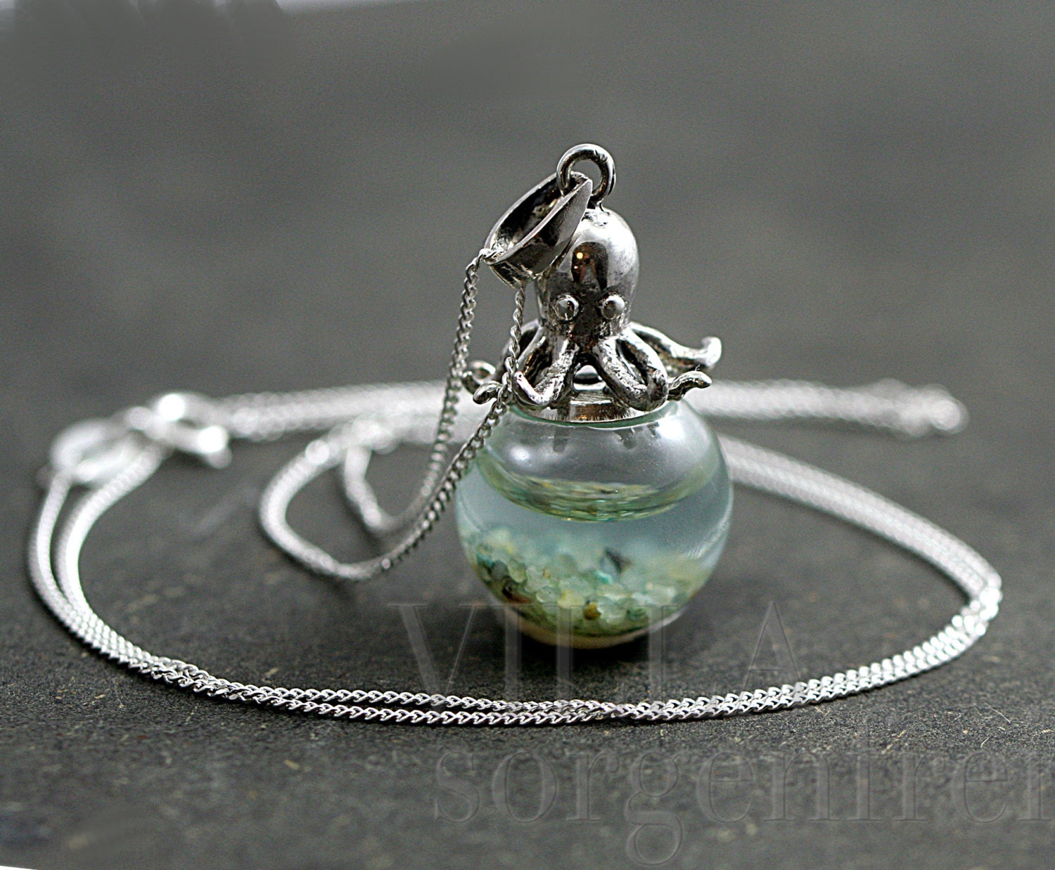 Sterling octopus seawater necklace. 925 sterling octopus