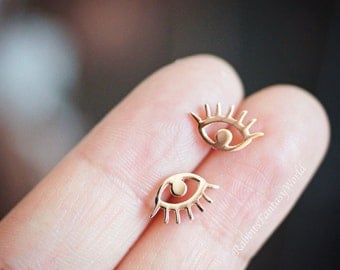 Evil Eye Earrings, Evil Eye, Rose Gold, Stud Earrings, Gift For Her, Surgical Stainless Steel, Titanium Earrings, Gold, Silver Earrings, Eye