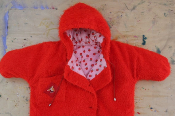 Soviet Baby Sleeping Bag, Red Faux Fur Baby Bunting Bag, Stroller Bag, Russian Vintage Warm Winter Plush, Made in USSR. Collectible
