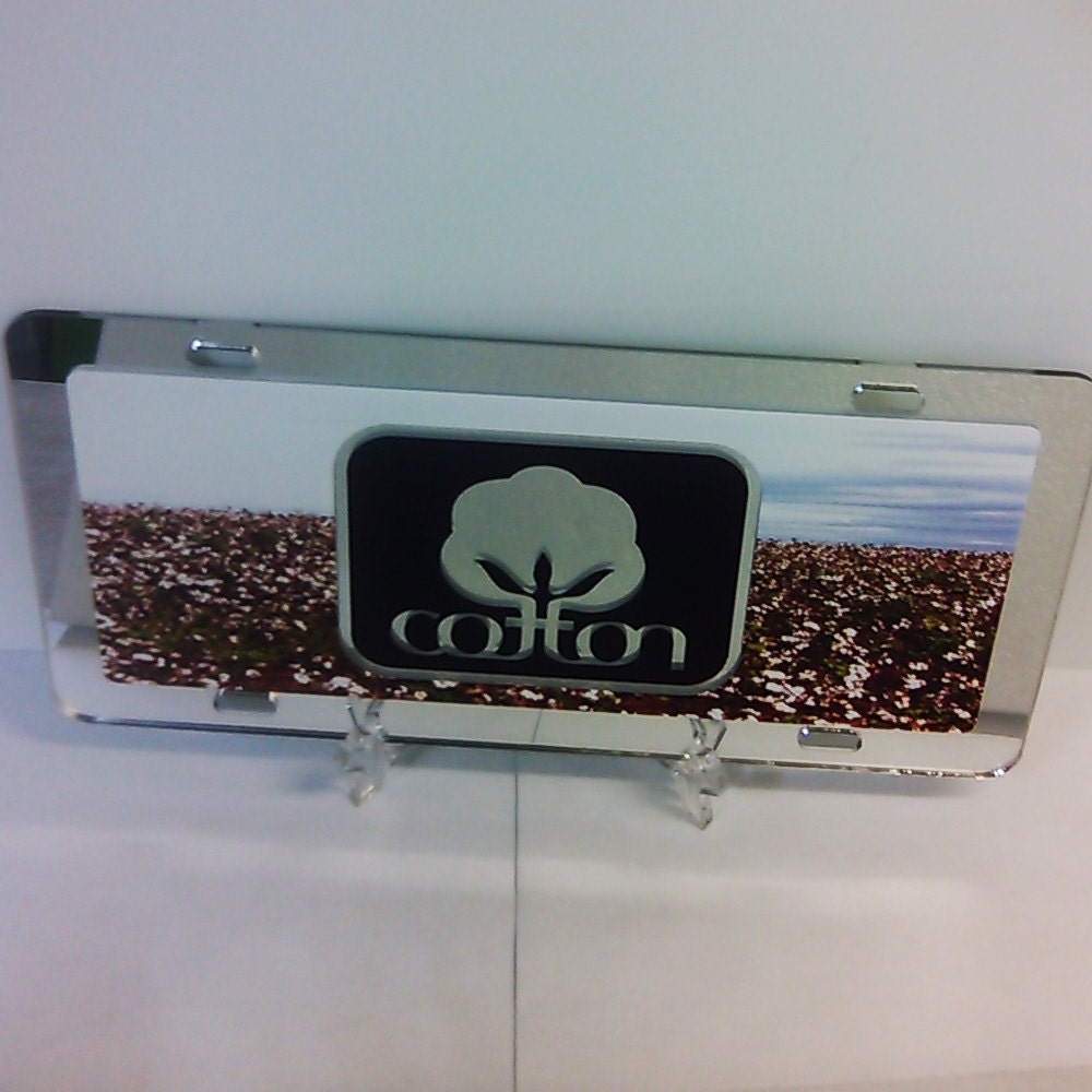 Cotton License Plate Seal of Cotton Car Tag. Beautiful hand