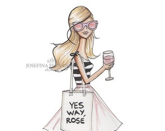 LIMITED EDITION Fashion illustration print, "Yes Way Rosé", Fashion sketch, Fashion art, Office decor, Kitchen decor, kitchen art.