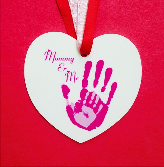 Items similar to Mommy & Me Handprint Heart Shaped Ornament - with ...