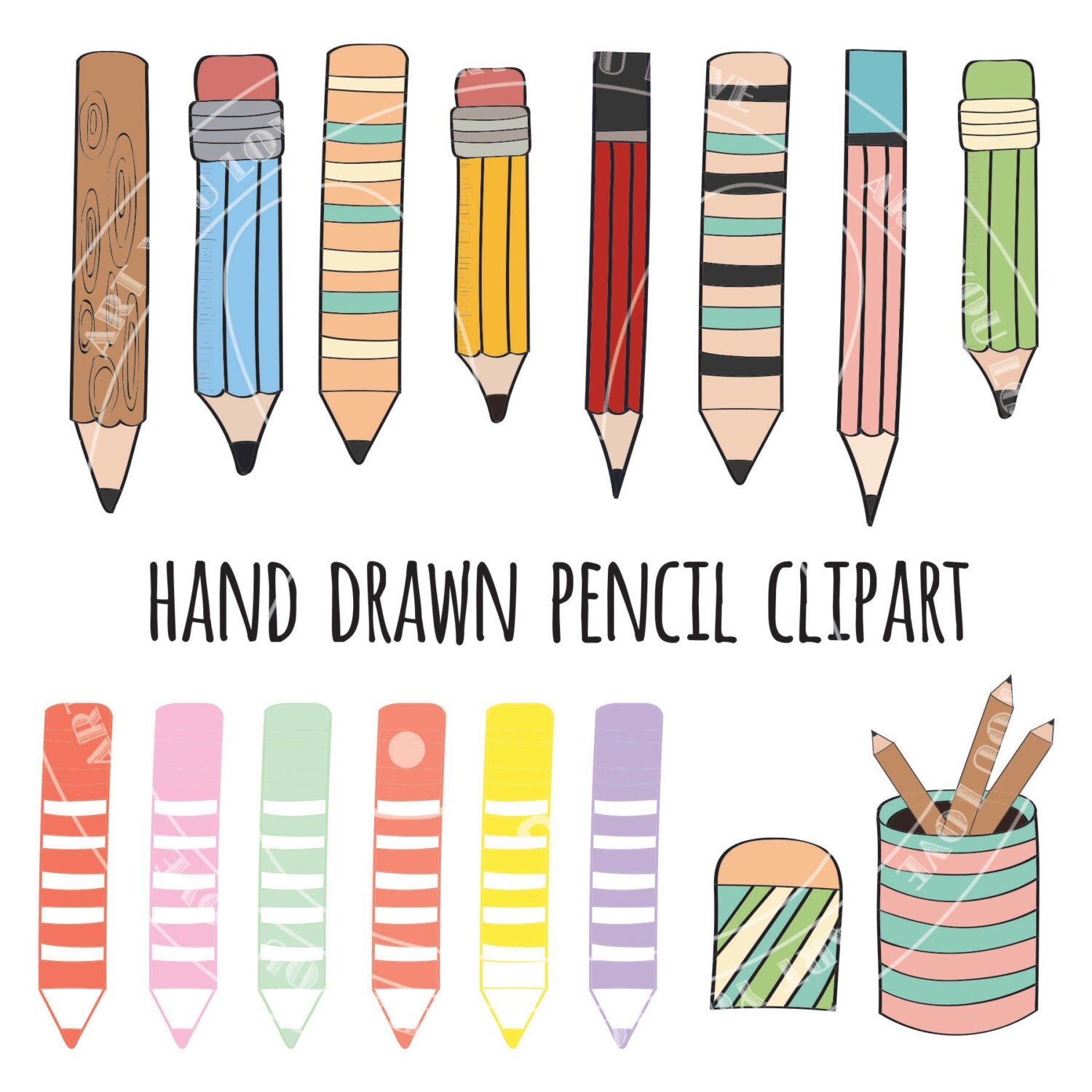PENCIL CLIPART hand drawn Instant Download