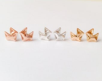 Fox earrings, fox studs, fox head, stud earrings in gold, silver or Rosegold