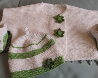 1 month - cardigan and hat and slippers in cotton