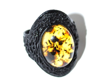 Genuine Leather Ring With Baltic Amber