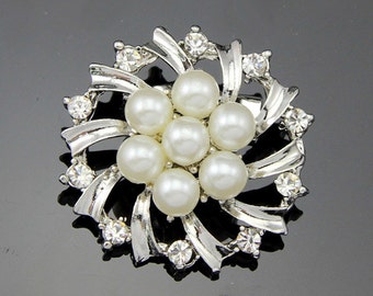 Rhinestone Brooch Embellishment Pearl Crystal Flower Hair Comb