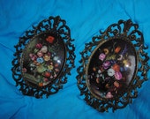 TWO MATCHING Framed Floral Oval-framed Metalic Antique Gold Picture Frames Vintage Made in Italy