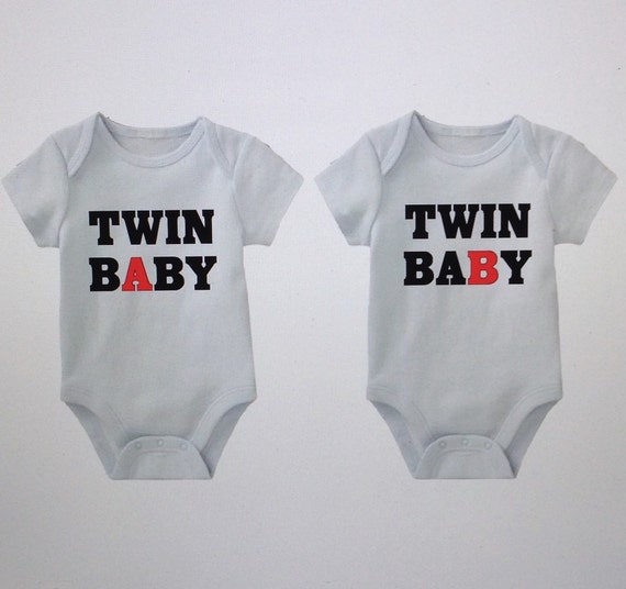 Twin baby onesies twin a twin b funny onesies by FromAtoZbyTami