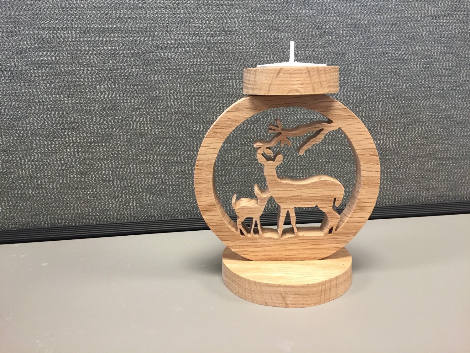Handcrafted Wooden Deer Tea Light Candle Holder
