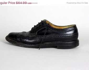 ON SALE Vintage 60s Florsheim Imperial Black Leather Wingtip Oxford Shoes 8.5 C