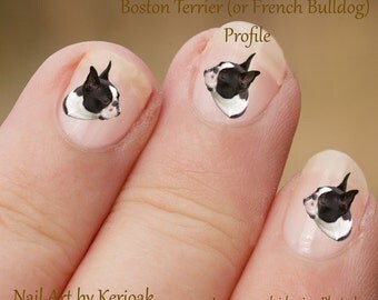 Boston Terrier Profile Nail Art Stickers, Boston Terrier Decals, dog decals, French Bulldog, fun to use, great gift