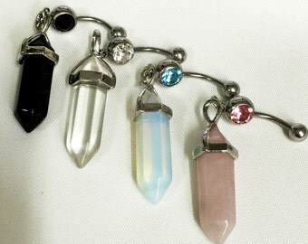 Quartz Crystal Point belly button ring ,Clear Quartz Belly Button Rings , Crystal belly ring
