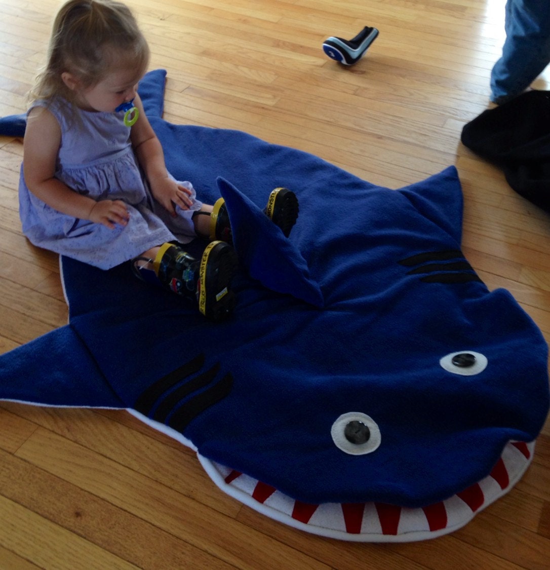 Shark sleeping bag child size by FourKidsFarm on Etsy