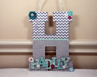 Custom Nursery Letters, Nursery Art, Baby Nursery Decor, Girl Nursery Decor, Custom Wood Letters, Hanging Nursery Art, New Baby Gift, Teal