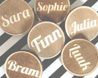 Customized Personalised Name Brooch Pin Lasercut from Wood