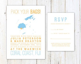 Fiji Wedding Invitation, Destination Wedding Invitation, Fijian Map Wedding Invitation
