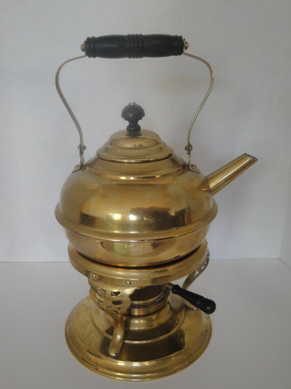 Antique Brass Tea Kettle and Burner Stand