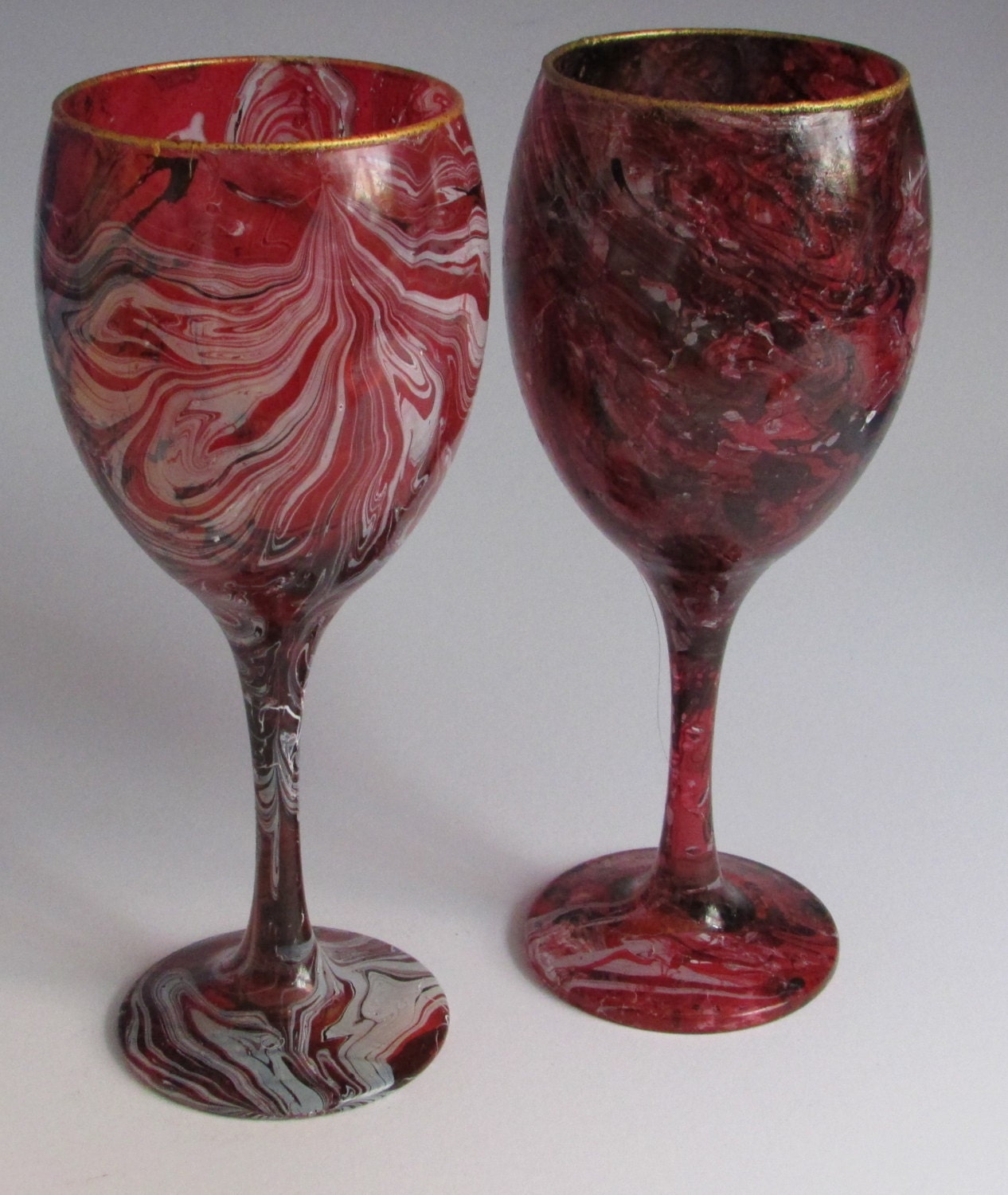 Marble painted wine glasses hand dipped pair