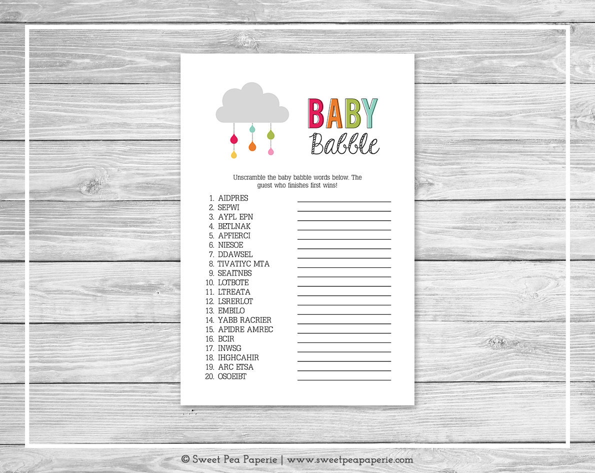 Rainbow Showers Baby Shower Baby Babble Game Printable Baby