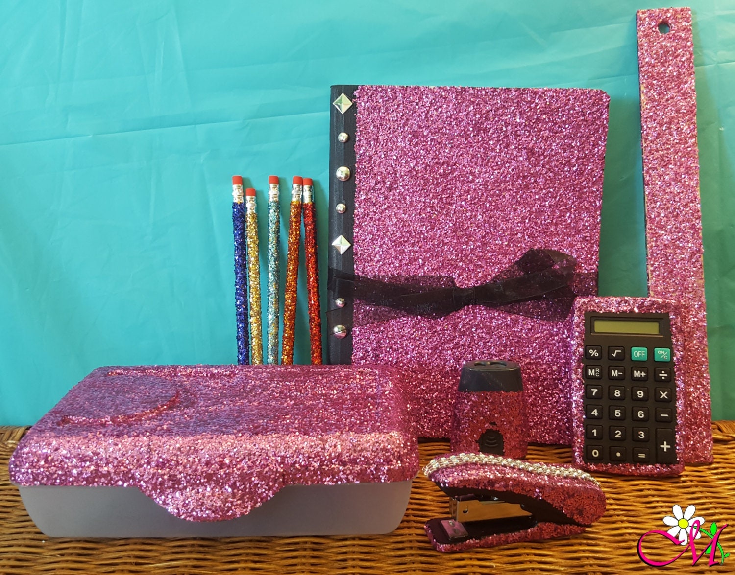 Glitter Student School Supply Set Your Choice of Color