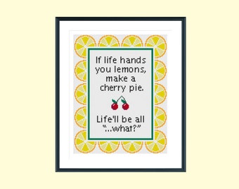 Cross stitch pattern, funny cross stitch pattern, funny quote cross stitch pattern, lemon cross stitch pattern, instant download