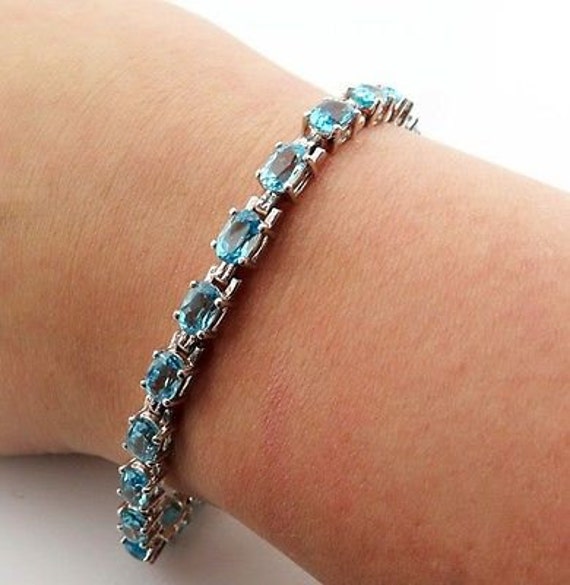 Sterling Silver Blue Topaz Elegant Tennis Bracelet 7