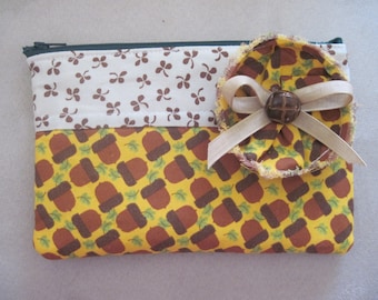 Fall Acorn Pouch, cell phone holder, makeup bag, coin purse
