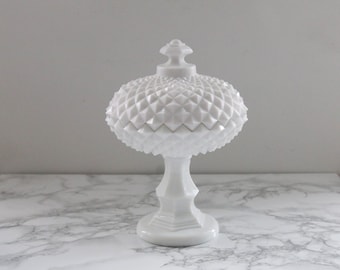 Westmoreland Sawtooth Milk Glass Pedestal Lidded Compote Dish