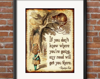 Alice in Wonderland Decorations Cheshire Cat Tail - Wonderland Party Decor - Any Road Will Take You There - Large Wall Art - 0237