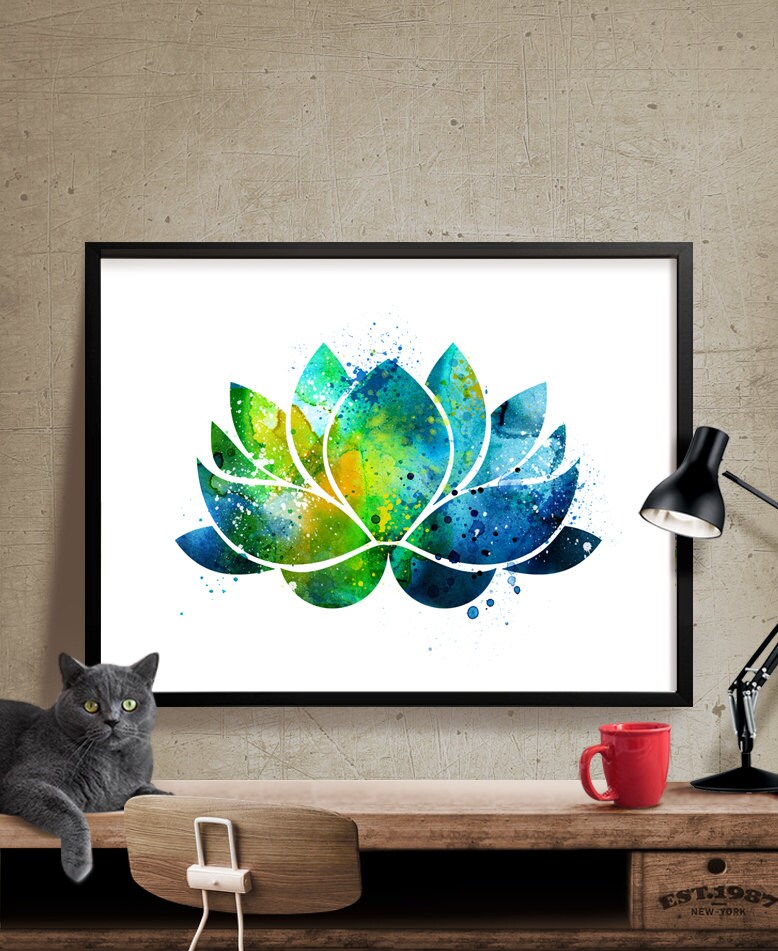 Lotus Flower Wall Art Lotus Flower Decor Watercolor Yoga