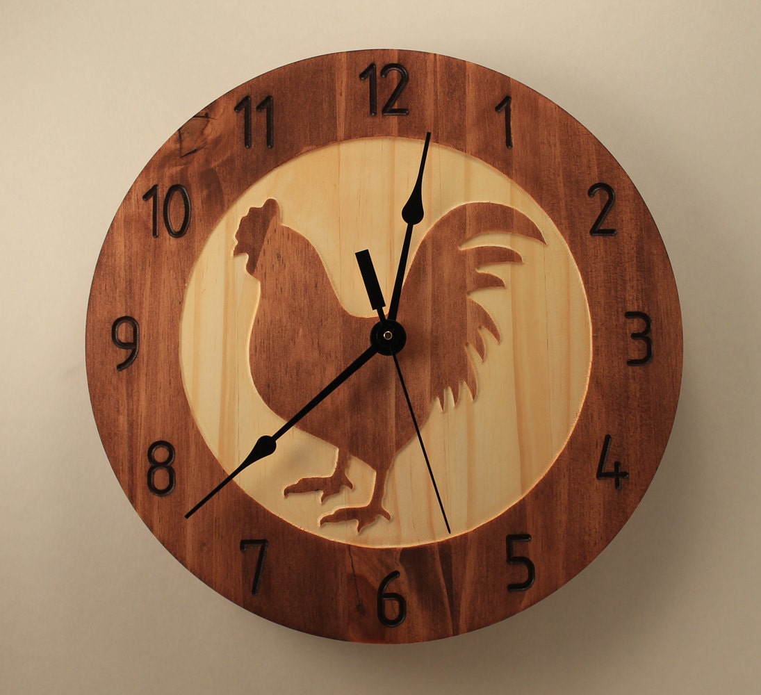 Pine rooster clock Chicken clock Kitchen by BunBunWoodworking