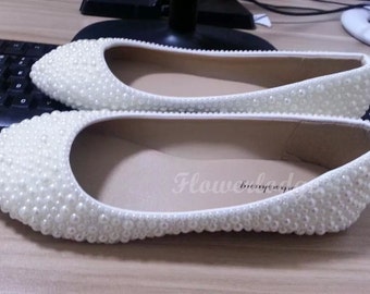 Pearl Flats Shoes, Ivory Ballet Flats Soft Comfortable Flat Shoes, Custom White Pearl Flat Shoes