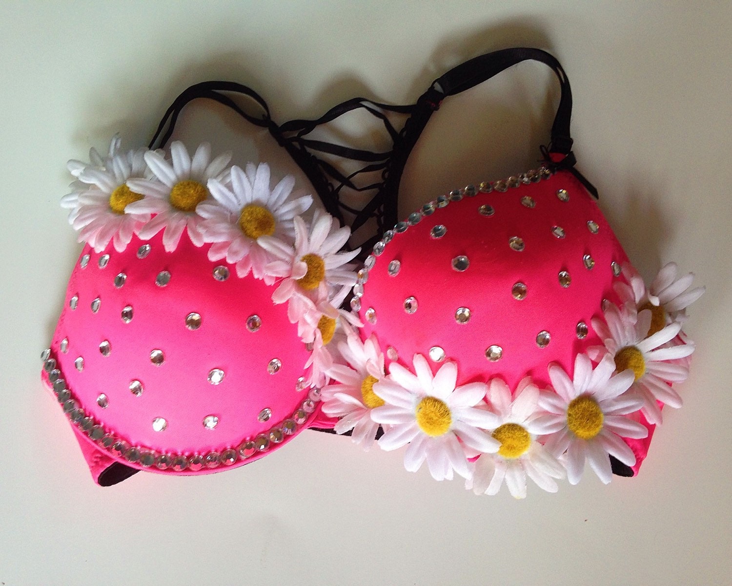 Hot Pink Neon Flower Rave Bra