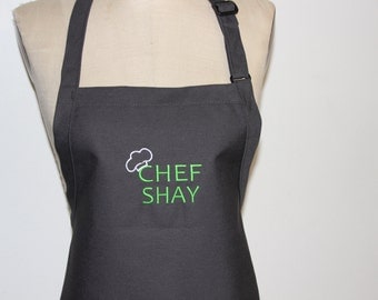 Personalized Men's Apron with "Chef and Name" - Charcoal Mens aprons, mens grilling apron, mens tall aprons, mens BBQ aprons