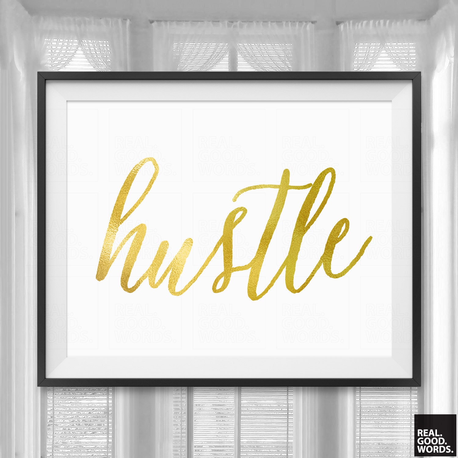 Hustle Print Gold Office Wall Decor Matte Gold by RealGoodWords