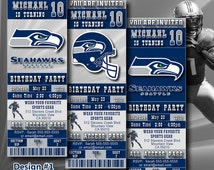 Seattle Seahawks Birthday Invitation, Football, Ticket Invitation, Sport,Birthday, Digital ...