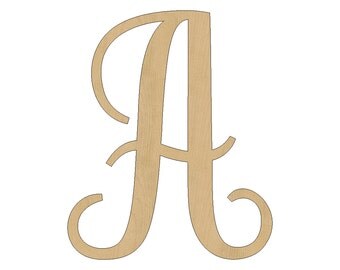 Wooden Letter, Wooden Monogram,Unfinished Vine Script Letter, Door Hanger, Wall Hanging, Unfinished Wood Monogram All Sizes 01