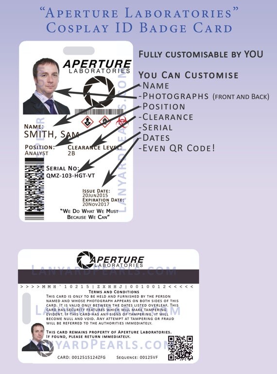 Portal 2 Aperture Laboratories Cosplay ID Badge Card